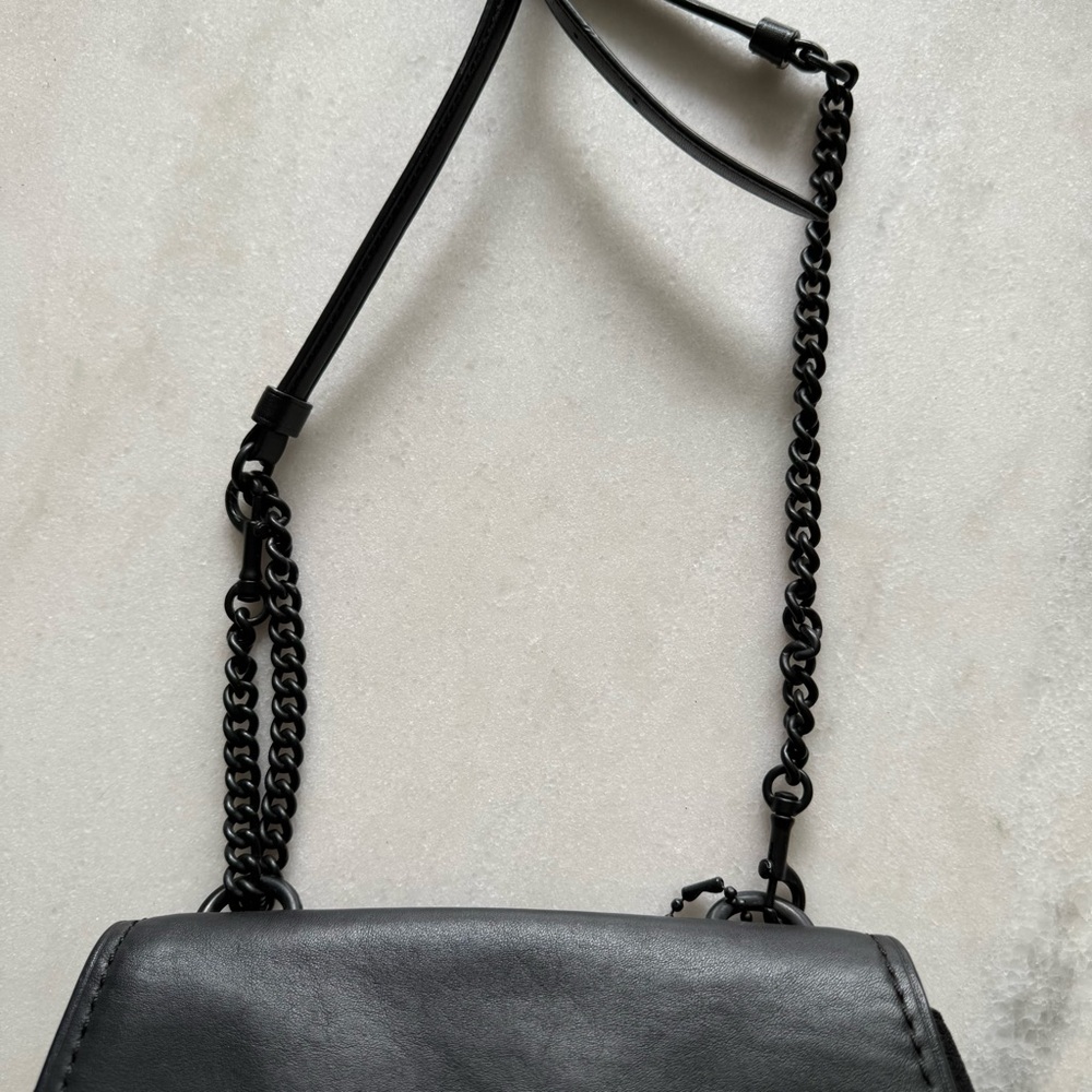 COACH Faye Crossbody Purse Bag All Black Pebbled Leather Flap F1880-F22349 - Picture 14 of 15